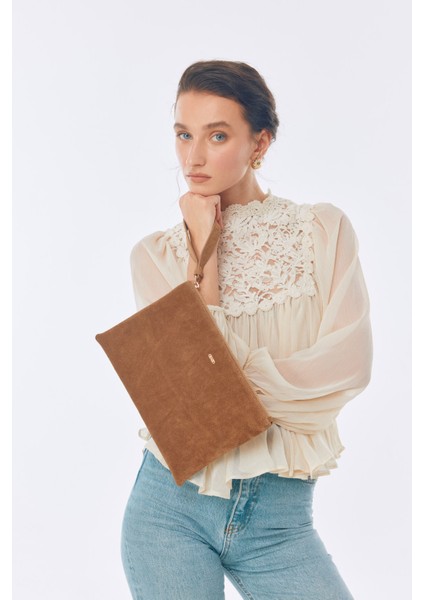 Suvea Vizon Süet Hakiki Deri Clutch modelleri