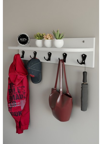 Raflı 5 Askılı Portmanto Duvar Askılığı, Elbise Askılığı, Modern Tasarım Organizer Askılık fırsatları