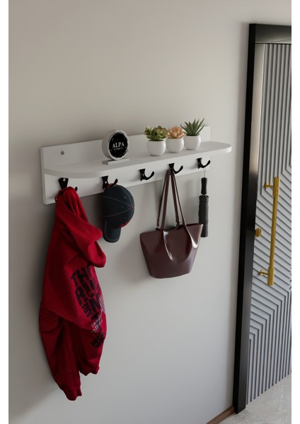 Raflı 5 Askılı Portmanto Duvar Askılığı, Elbise Askılığı, Modern Tasarım Organizer Askılık indirimleri