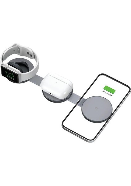 AirCharger Trio Pro Qi2/MagSafe Özellikli 15W iPhone/Android 3’ü 1 Arada iPhone + Apple Watch + AirPods Katlanabilir Seyahat Kablosuz Hızlı Şarj Pedi 2KS39S