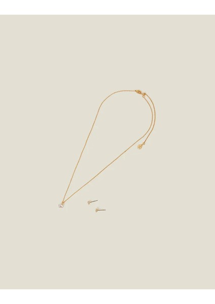 Z Tek Taş Kolye Küpe Set 14 Ayar Altın Kaplama modelleri