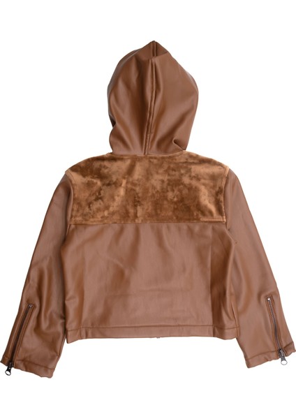Içi Kadife Kaplı Suni Deri Kapüşonlu Kışlık Kız Çocuk Mont fırsatları