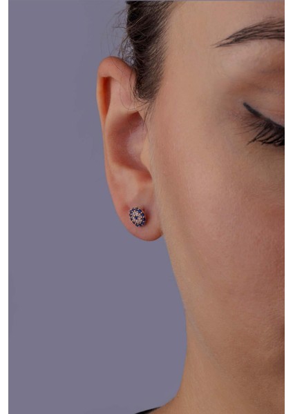 Yuvarlak Nazar Boncuğu Motifli Minimal Gümüş Küpe modelleri