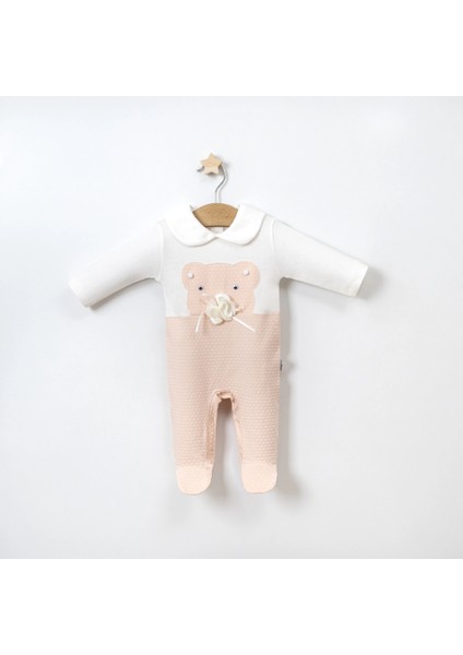 Puantiyeli Gül Ayıcık Aksesuarlı Bebe Yakalı Kız Tulum