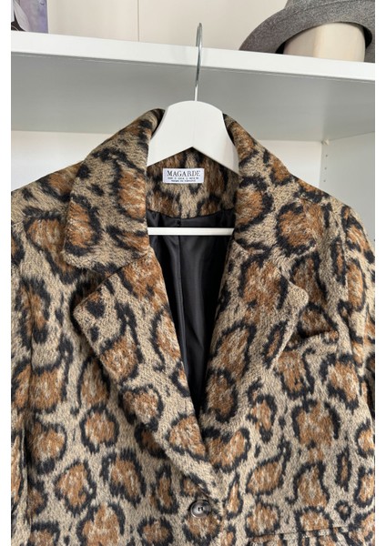 Kruvaze Kaşe Leopar Ceket- Siyah