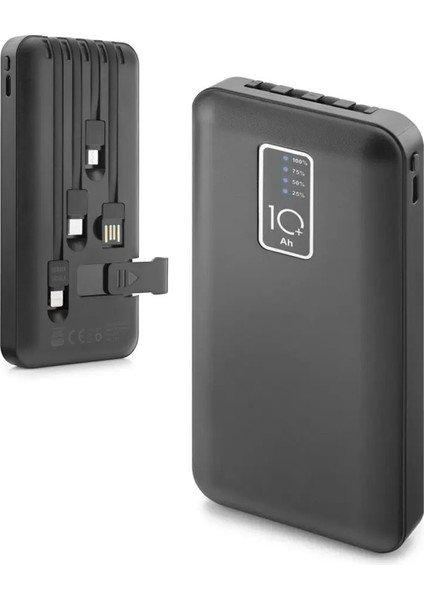 10.000 Mah Kendinden Kablolu Powerbank Hızlı Şarj Telefon Standlı Göstergeli Taşınabilir Şarj Cihazı