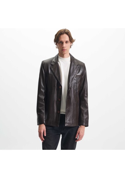 Kahverengi Hakiki Deri Erkek Hakiki Deri Ceket - E25KDM310606-Q4Q