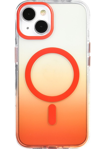 iPhone 14 Kılıf M-Safe Şarj Özellikli Transparan Renk Geçişli Sah Toros Kapak - Turuncu
