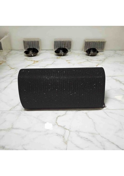 Shyne Kadın Taş Görünümlü Parıltılı Zincir Askılı Siyah Abiye Çanta modelleri