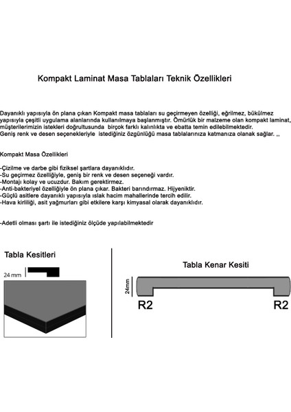 Kompakt Laminat Masa Tablası (70X70) - Afyon Marble fiyatları