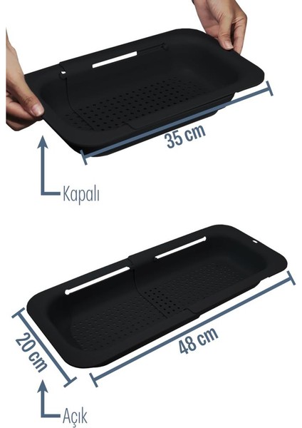 Sürgülü Ayarlanabilir Pratik Lavabo Süzgeci, Uzun Kısa Ayarlı Evye, Meyve Sebze Salata Yıkama Siyah fiyatları