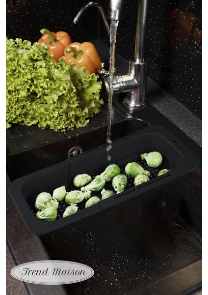 Sürgülü Ayarlanabilir Pratik Lavabo Süzgeci, Uzun Kısa Ayarlı Evye, Meyve Sebze Salata Yıkama Siyah fırsatları