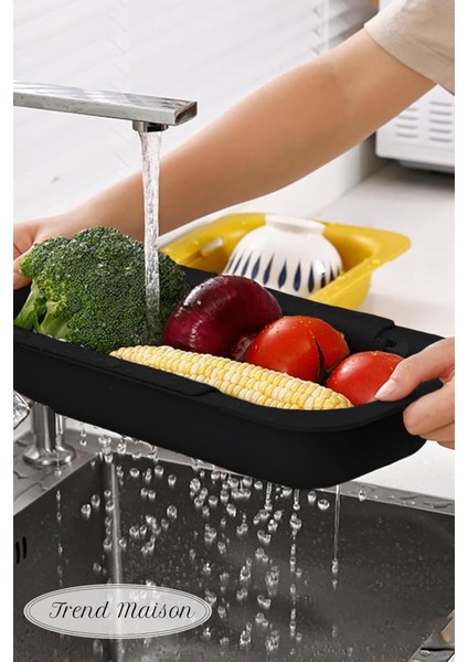 Sürgülü Ayarlanabilir Pratik Lavabo Süzgeci, Uzun Kısa Ayarlı Evye, Meyve Sebze Salata Yıkama Siyah indirimleri
