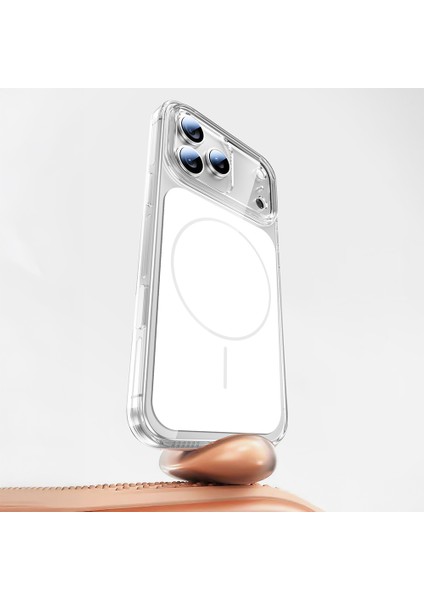 iPhone 17 Pro Kılıf Sah M-Safe Şarj Özellikli Şeffaf Kamera Kontrol Butonlu Lugano Kapak - Beyaz