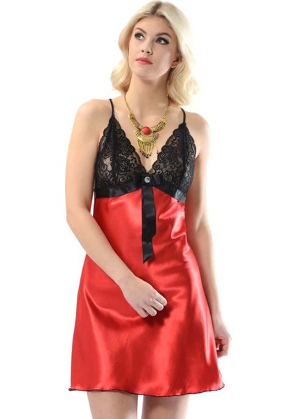 Kırmızı Dantelli Saten Gecelik - M-383 fırsatları