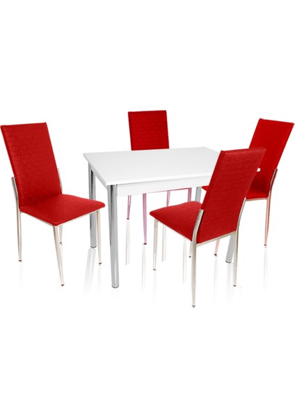 Akasya Gözde Mutfak Masa Takımı (Deri) - Kırmızı
