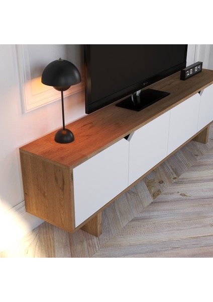 Mete Sepet-Beyaz Tv Ünitesi - 180 cm Modern Tasarım, Ekonomik Tv Ünitesi, Kulpsuz modelleri
