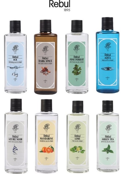 8X250 ml Cam Kolonya Seti | Ice, Dark Spice, Pine, Aqua, Azure Noir, Mandarine, Lime, Green Tea modelleri
