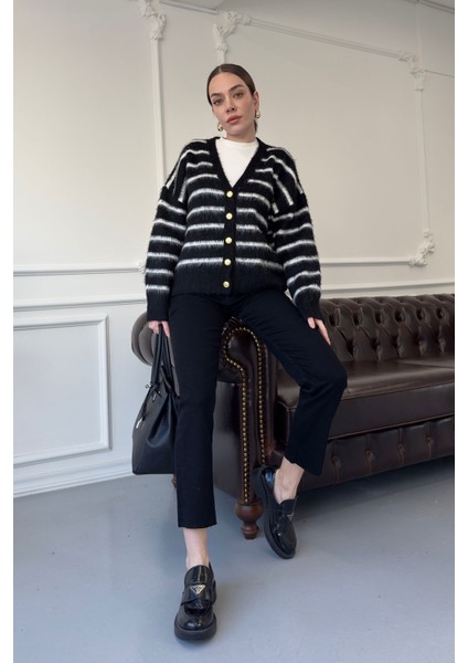 Kesik Paça Boyfit Jean- Siyah