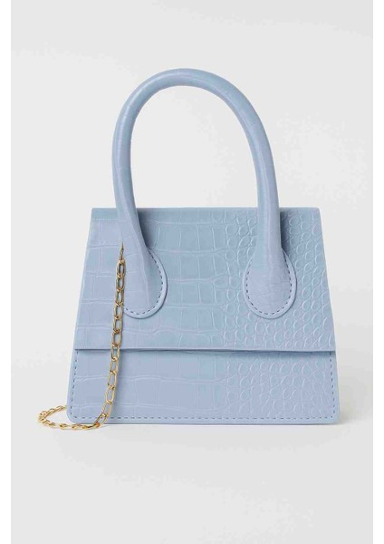 Açık Mavi Kroko Desenli Mini El ve Omuz Kadın Çantası