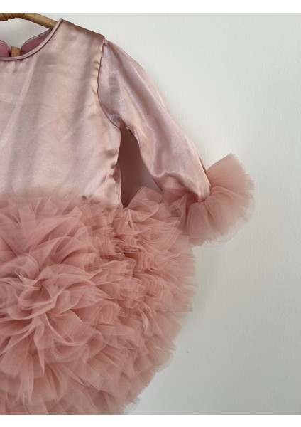 Kız Bebek Çocuk Elbise Uzun Kollu Tüllü Tütü Özel Gün Parti Doğum Günü Prenses Saten Abiye Elbise fırsatları