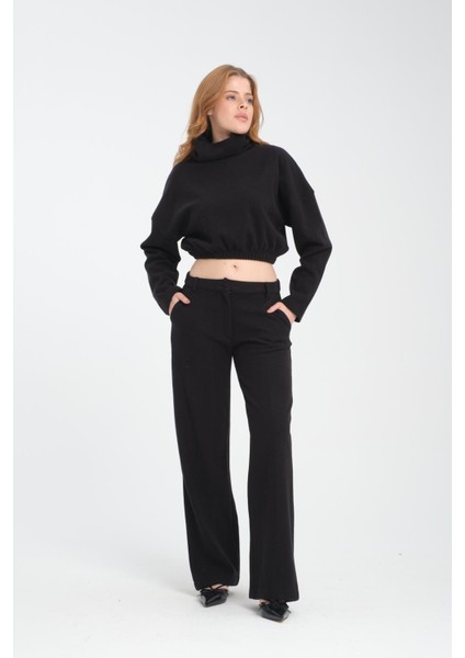 Selanik Kumaş Yırtmaçlı Paça Detaylı Kadın Pantolon