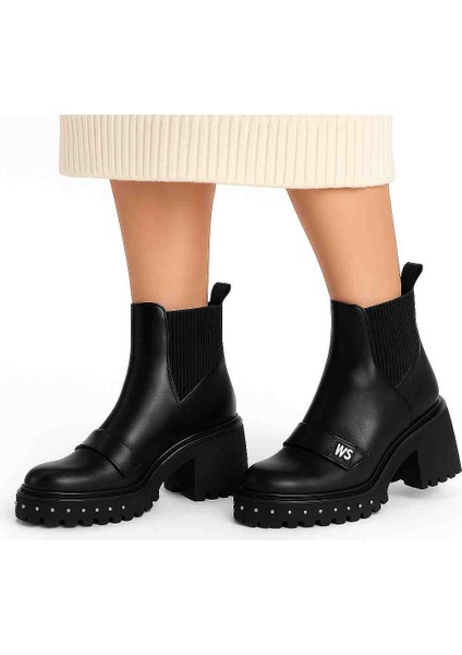 Hakiki Deri Kalın Taban Kadın Bot