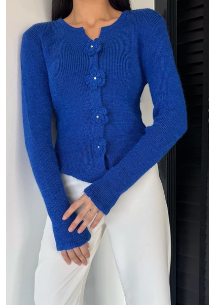 Çiçek Düğme Detaylı Triko Hırka (S,m,l Uyumludur) P-00018206