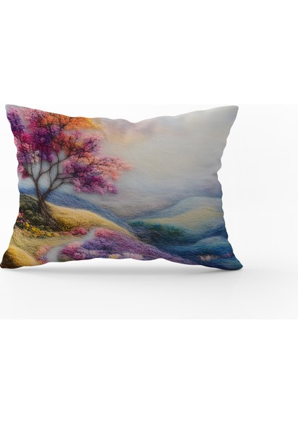 Çift Taraflı Dijital Baskı Kırlent Kılıfı Keçe Işi Görünümlü Çiçek Desenli