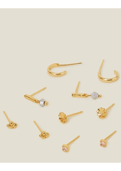 Z Çiçekli Küpe Set x 5 14 Ayar Altın Kaplama