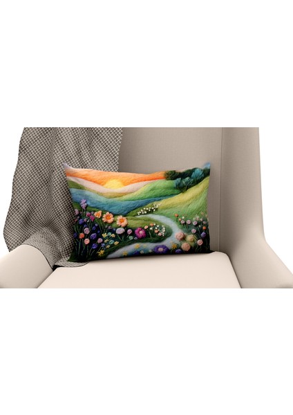 Çift Taraflı Dijital Baskı Kırlent Kılıfı Keçe Işi Görünümlü Çiçek Desenli fiyatları