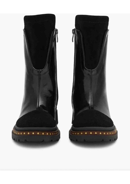 Hakiki Deri Parlak Siyah Kadın Bot fiyatları