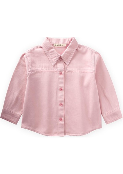 Tek Cepli Gabardin Gömlek 2-7 Yaş Pembe