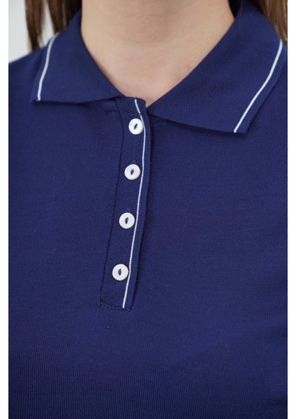 Polo Yaka Düğmeli Triko-Lacivert modelleri