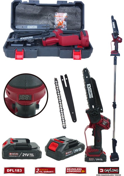 Pro 2.1 M Teloskopik Uzatma Dijital Gösterge Otomatik Yağlama Dal Budama Çift Pala DFL-183