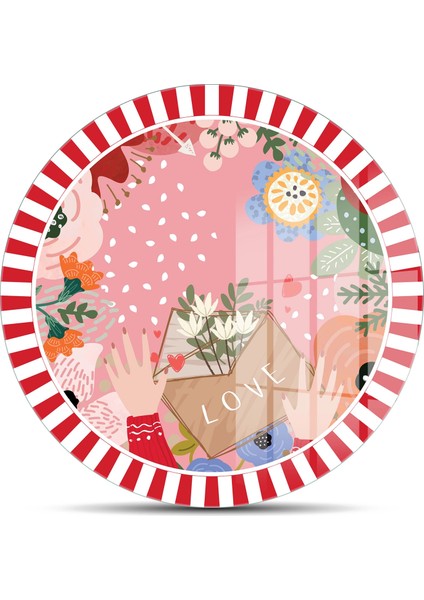 Cam Kesme Tahtası ve Sunumluk Yuvarlak Karışık Renkli Love Desenli 30X30 cm fiyatları