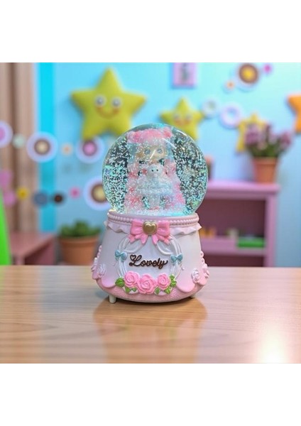 Sevimli Kız Büyük Boy Püskürtmeli Müzikli Işıklı Kar Küresi