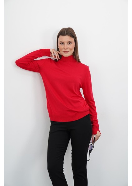 Yarım Balıkçı Yaka Triko-Kırmızı