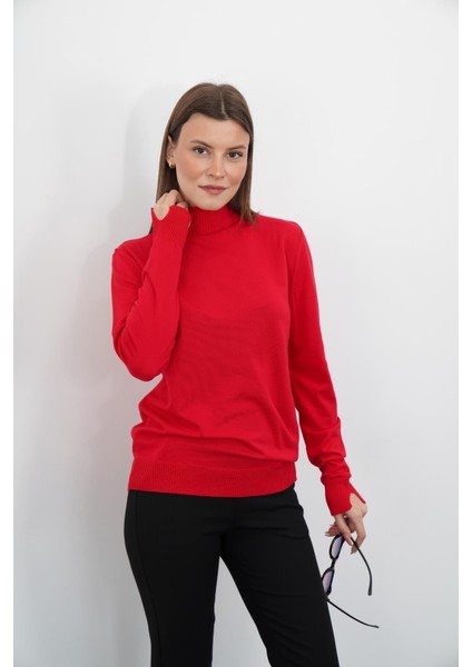 Yarım Balıkçı Yaka Triko-Kırmızı