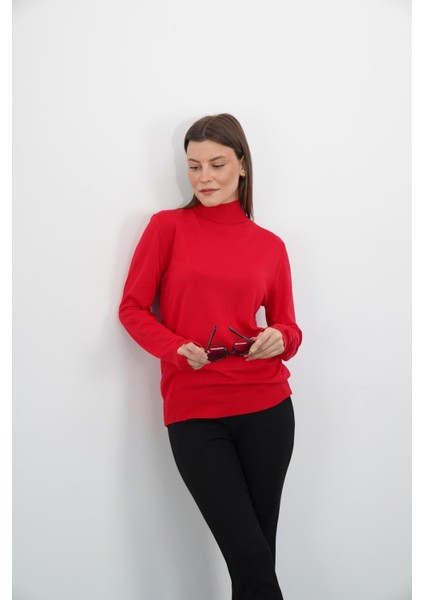 Yarım Balıkçı Yaka Triko-Kırmızı