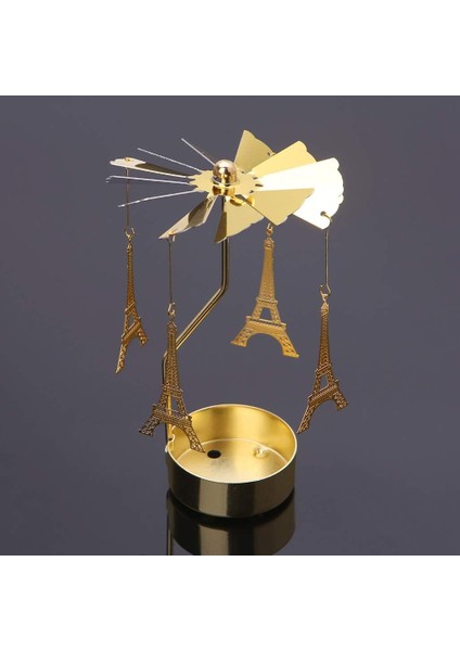 Dekoratif Metal Isı ile Dönen Eyfel Kulesi Tasarımlı Mumluk