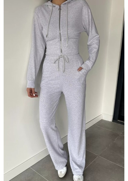 Kadın Kapüşonlu Fermuarlı Sweat Pantolon Ikili Takım P-00018874