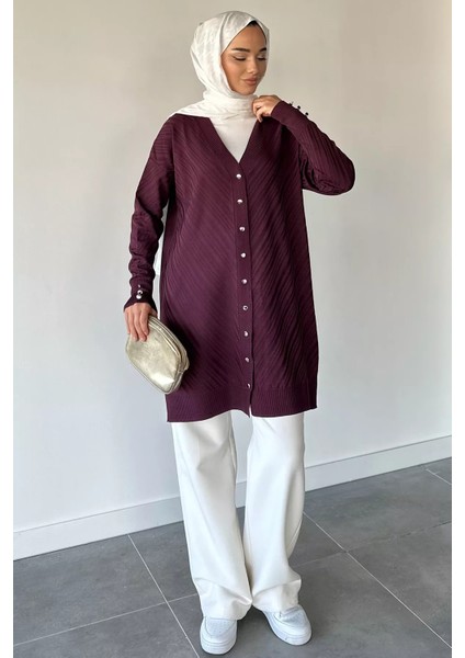 Desenli Ön Düğmeli Tesettür Triko Hırka (M-L-Xl Uyumludur) P-00018882 fiyatları