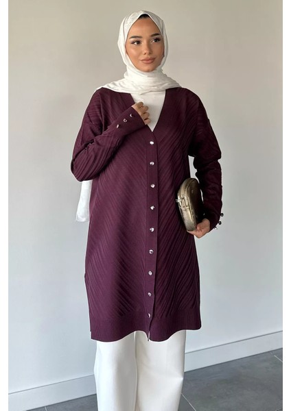 Desenli Ön Düğmeli Tesettür Triko Hırka (M-L-Xl Uyumludur) P-00018882 modelleri