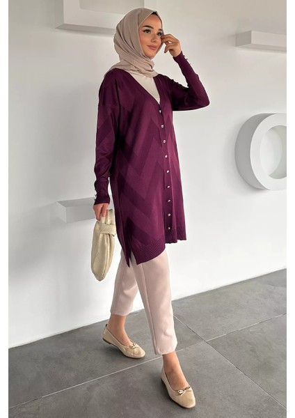 Ön Düğmeli Desenli Tesettür Triko Hırka (M-L-Xl Uyumludur) P-00018881 fiyatları