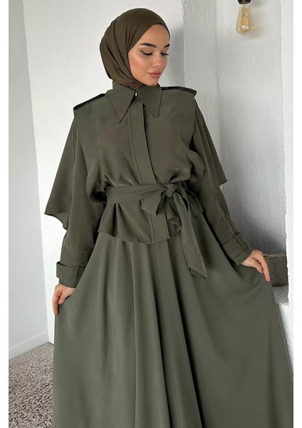 Pelerinli ve Kemerli Ceket Etek Tesettür Ikili Takım P-00018944 modelleri