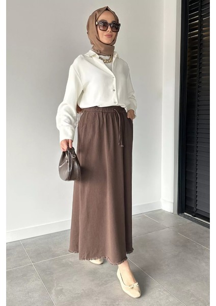 Çift Cepli Bel Lastikli Tesettür Gabardin Etek P-00018923 modelleri