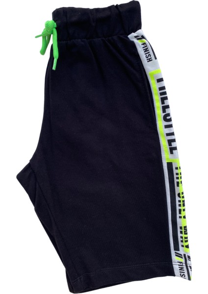 Siyah Neon Yeşil Detaylı Kapüşonlu Erkek Çocuk Şort Takımı fırsatları