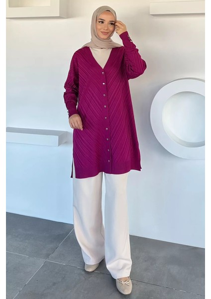 Desenli Ön Düğmeli Tesettür Triko Hırka (M-L-Xl Uyumludur) P-00018882 fiyatları