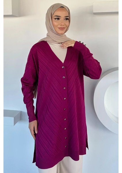Desenli Ön Düğmeli Tesettür Triko Hırka (M-L-Xl Uyumludur) P-00018882 fırsatları